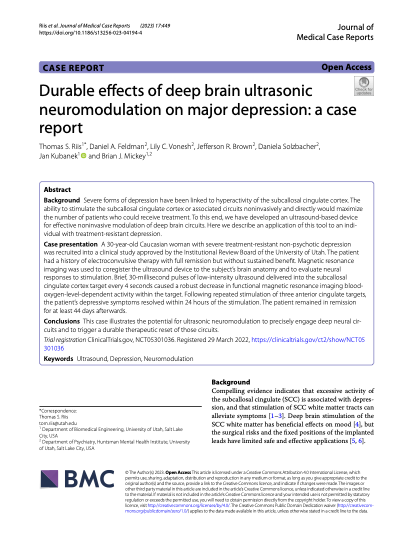 Durable effects of deep brain ultrasonic neuromodulation on major depression: a case report.