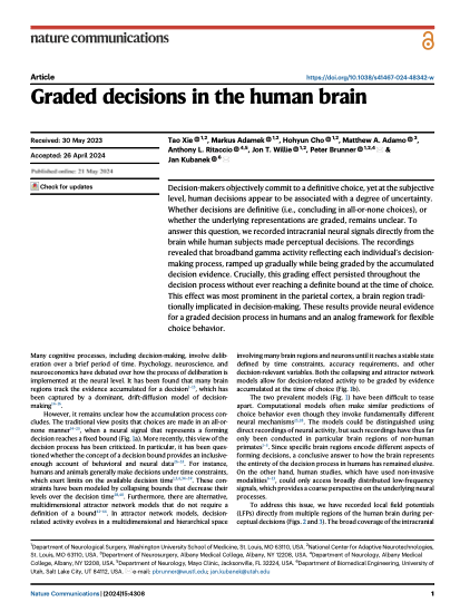 Article on neural correlates of decision-making in humans published