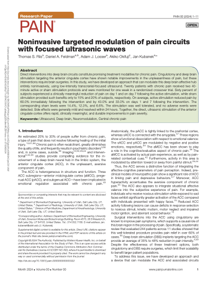 Noninvasive targeted modulation of pain circuits with focused ultrasonic waves.